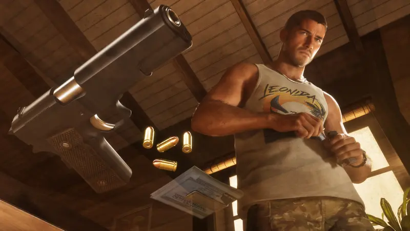 Jason Duval loads a pistol, bullets on the table