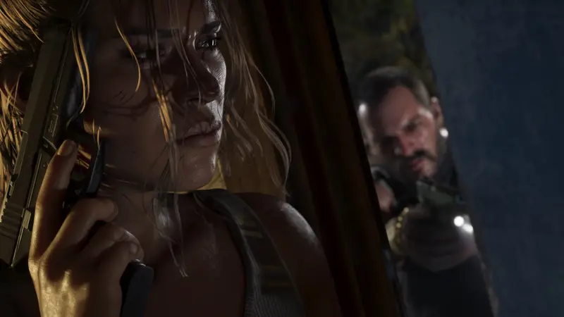 Lucia Caminos hides with a pistol as an armed man approaches